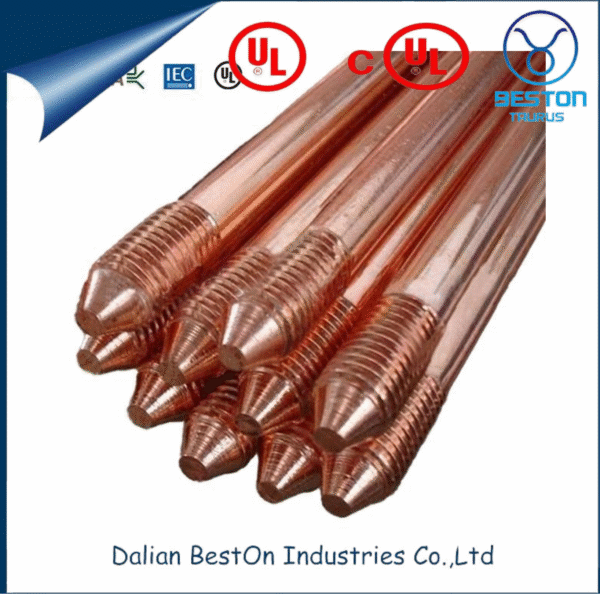 Dalian Beston ASTM C1100 Pure Copper Ground Rods China C10200 Stander Copper Earth Bus Bars Supplier High-Quality 3/4 Screw Type UL 467 Copper Ground Rod - Image 4