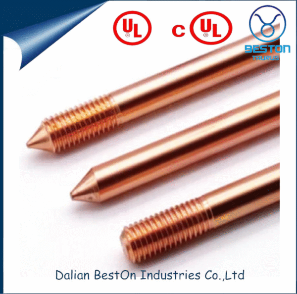 Dalian Beston Hot Sale Copper Coated Steel Grounding Rod China Different Size Copper Ground Rod Manufacturers Free Sample M20 Screw Type UL 467 Earthing Rod - Image 3