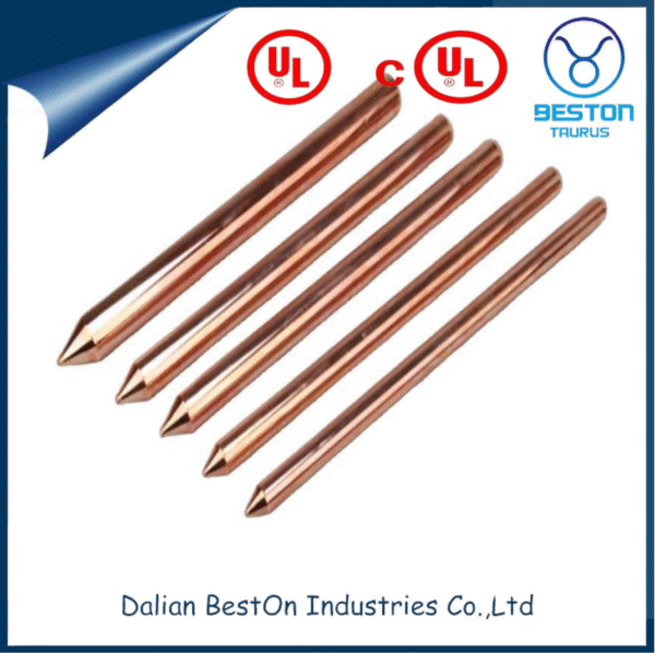 Dalian Beston ASTM C1100 Pure Copper Ground Rods China C10200 Stander Copper Earth Bus Bars Supplier High-Quality 3/4 Screw Type UL 467 Copper Ground Rod - Image 2