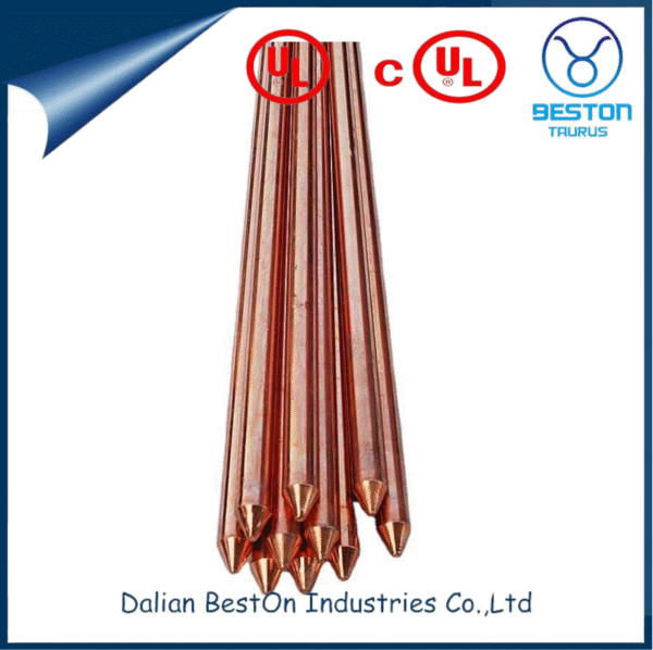 Dalian Beston ASTM C1100 Pure Copper Ground Rods China C10200 Stander Copper Earth Bus Bars Supplier High-Quality 3/4 Screw Type UL 467 Copper Ground Rod - Image 3