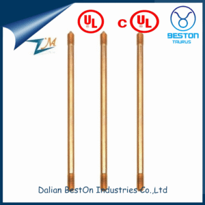 Dalian Beston 1.18kg Weight UL 467 Ground Rod China Earth Copper Clad Steel Earth Rod Factory 1800mm Length 1/2" Copper Bonded Ground Rod for Earthing System